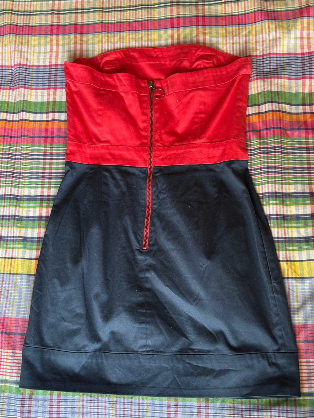 French Connection Red and Black Strapless Colorblock Dress - Picture 2 of 3